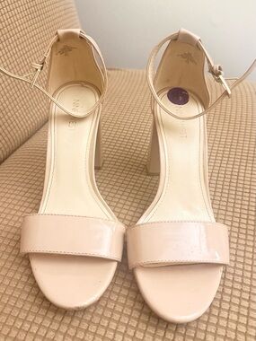 Nine West Blush Patent Block Heel Sandals with Ankle Strap